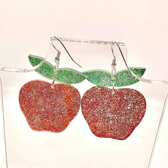 Large Apple Earrings - Teacher Earrings - Statement Earrings - Fruit Earrings - Picture 4 of 8